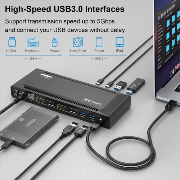WAVLINK WL-UG69PD2 USB-C Dual 4K Universal Docking Station w/65W Power Delivery - Picture 6 of 11